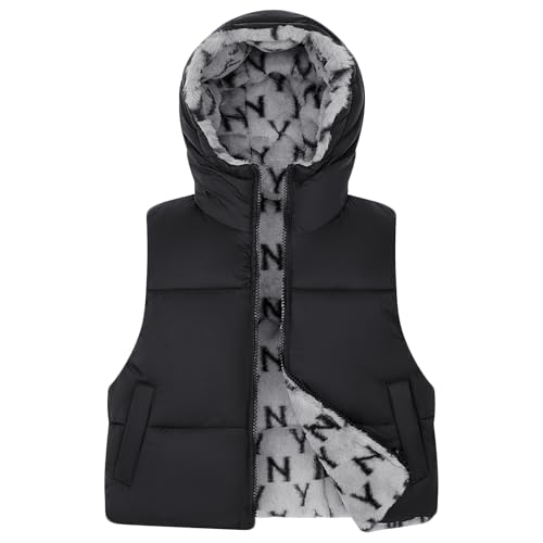 solomate Womens Extra Short Winter Cropped Puffer Reversible Vest Sleeveless Fleece Lined Jacket Zipper Hoodie Short Coat