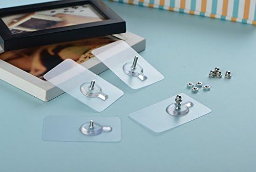 10-Pk Reusable Self Adhesive Free Nail Wall Hanger Hooks Screw, 17lb/8kg(Max), Non-Trace No Drilling Waterproof Transparent for Kitchen Bathroom (Screw Length: 0.48"(12mm))