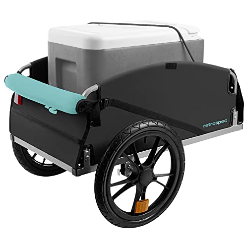 Image of Retrospec Rover Hauler Bike Cargo Trailer - Foldable Frame with Weather-Resistant Fabric & 80lb Capacity - Universal Bike Trailer for 20-29in Wheels - Includes Safety Flag & D-Ring Anchors