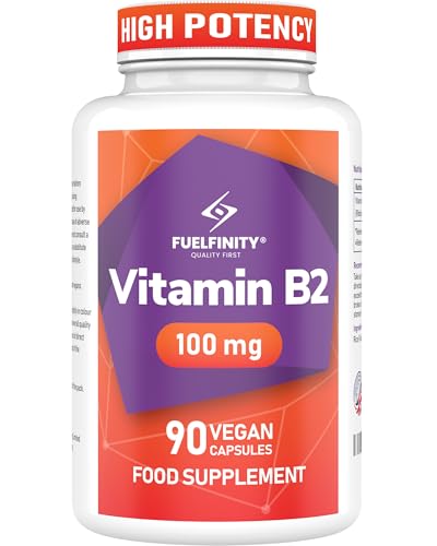 FuelFinity Vitamin B2 Riboflavin 100mg - for Energy & Migraine Relief Support - 90 Days Supply - Made in UK Vegan No additives