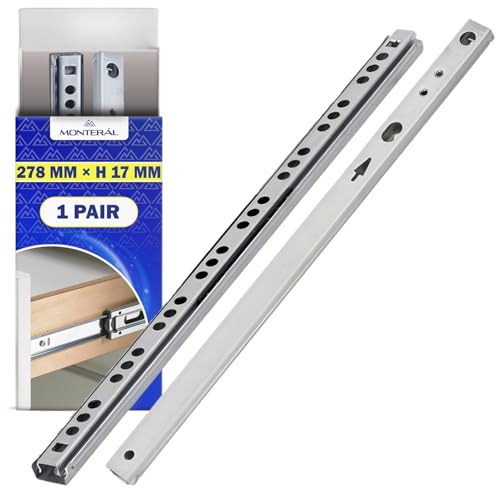 1 Coppia Guide per Cassetti con Cuscinetti a Sfera 278 mm x H 17 mm - Telescopiche Guide Cassetti Scorrevoli Hanno Un'estensione Parziale di 202 mm - Garanzia di 10 Anni - MONTERAL