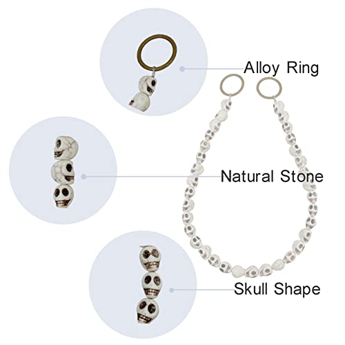 ZILucky Set of 2 Skull Curtain Tie Backs, Natural Stone Drape Tiebacks, Window Treatment, Halloween Decorative, Modern Home Decor Accessories (Creamy-White)