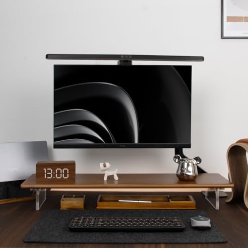 Image of Bamboo Monitor Stand Riser with Acrylic Legs for Desk, 31.5 Inches Desktop Shelf Supports for PC Computer Monitor, Laptops, Printer, Speakers (Brown)