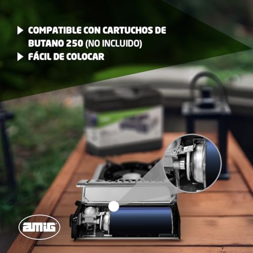 Miniatura 6 de Amig - Hornillo Camping Gas - Cocina Portátil Camp01 - 2,2 Kw Potencia - Parabrisas Y Soporte Sartén - Certificación Ce - Compatible Botellas Cp 250 - Excursiones Y Camping - Acero Inoxidable