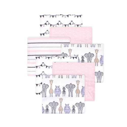Image of Little Treasure Hudson Baby Cotton Poly Flannel Receiving Blankets Multipack, Pink Royal Safari, 30x30 inches