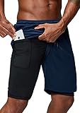 Hombres Pantalones Cortos para Atléticos,Pantalones cortos deportivos de secado rápido, pantalones de doble capa con orificios para auriculares-green_XXXXL,Pantalon Corto Hombre Deporte Secado
