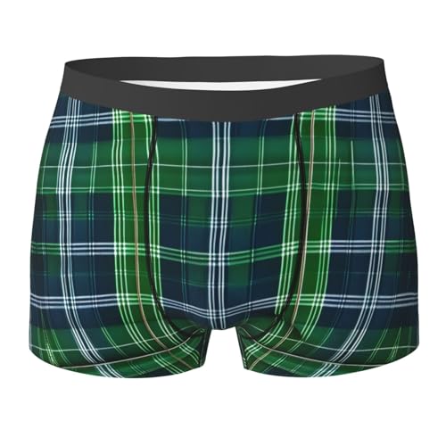 Blue Scottish Tartan print Mens Underwear Boxer Briefs Breathable Soft Moisture Wicking with Fly Underwear for Men