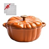 KLUSIET 2 Quart Enameled Cast Iron Dutch Oven Pot with Lid, Pumpkin Shape Cooking Pot for All Stovetops, Wedding Registry Ideas & Gifts(A,Orange)