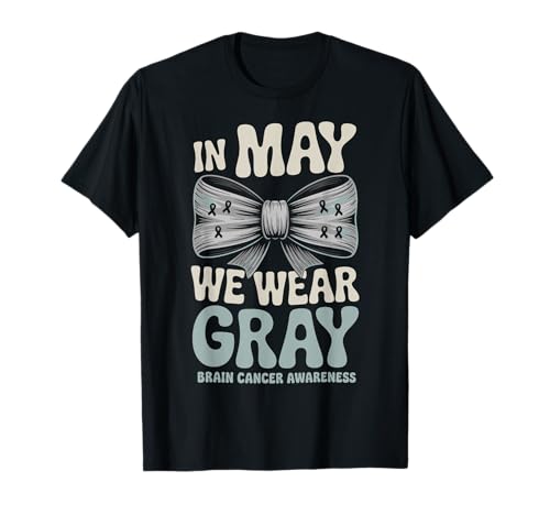 Gray Ribbon Groovy Coquette Bow Brain Cancer Awareness Camiseta