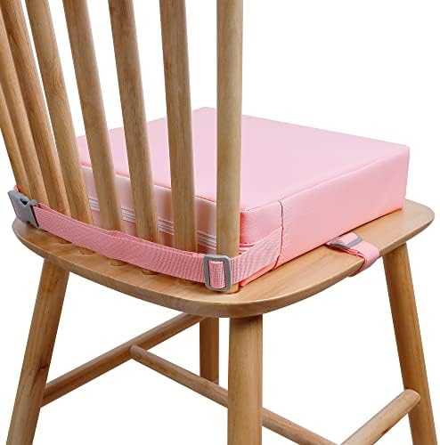 Toddler Booster Seat for Dining Table, Booster Seat for Table with Non-Slip Bottom & Straps, HOSEASCA Kitchen Booster Seat with PU Washable Cover for 4-35 Months(Pink)