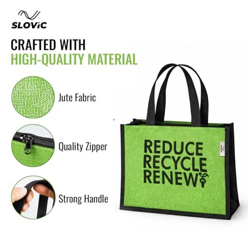Image of SLOVIC Lunch Bag for Office for Men & Women | Tiffin Bag | Lunch Bags for Woman with Quality Zipper | Eco-Friendly Jute Bags for Women (34 x 30 CM)