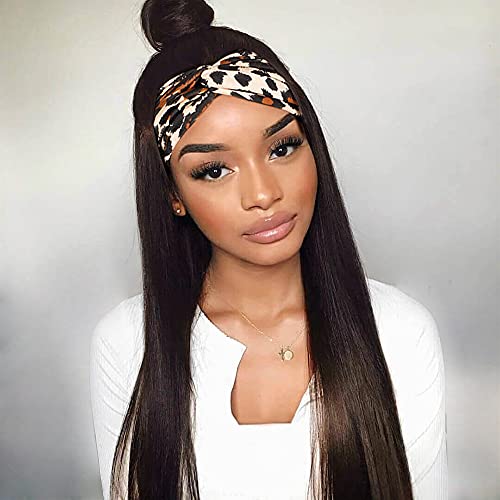 AISI BEAUTY Straight Headband Wigs for Women 24 inch Synthetic Wigs with Headbands Attached Black Brown Guless Headband Wig for Daily Use Party