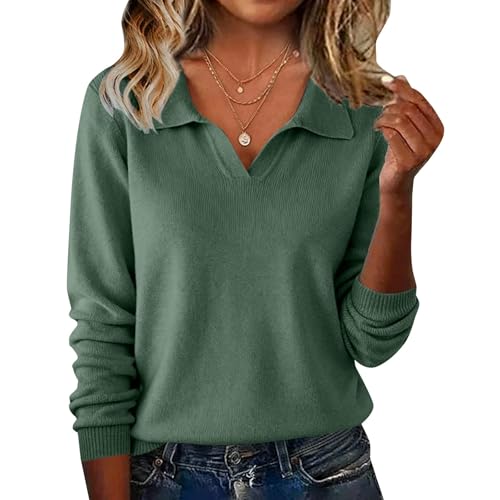 Cashmere Sweaters for Women Long Sleeve V Neck Polo Collar Warm Cozy Soft Pullover...