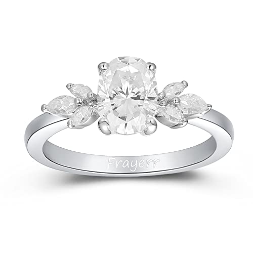 Frayerr Statement Ring - 925 Sterling Silver Minimalist Ring - Excellent Oval Cut 6X8Mm Lab Created Moissanite Ring - Marquise Cut Moissanite Cluster Ring - Gh Moissanite Engagement Ring (5.5) #TOP4