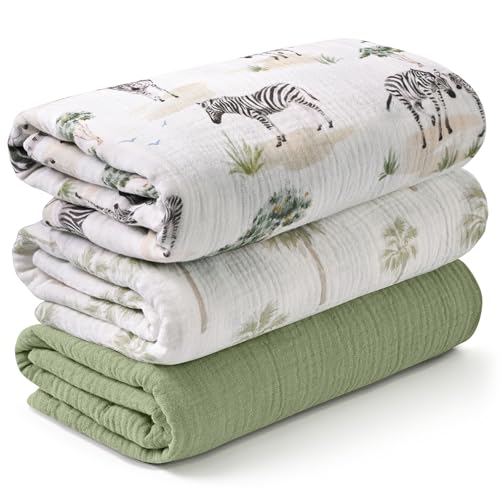 Image of Muslin Swaddle Blankets for Newborn, 3 Pack Breathable Soft Receiving Blanket, Large 38 x 40 inches Swaddle Wrap Burping Clothes, Essentials Infant Shower Items, Toddler Gift (Lovely Zebra)