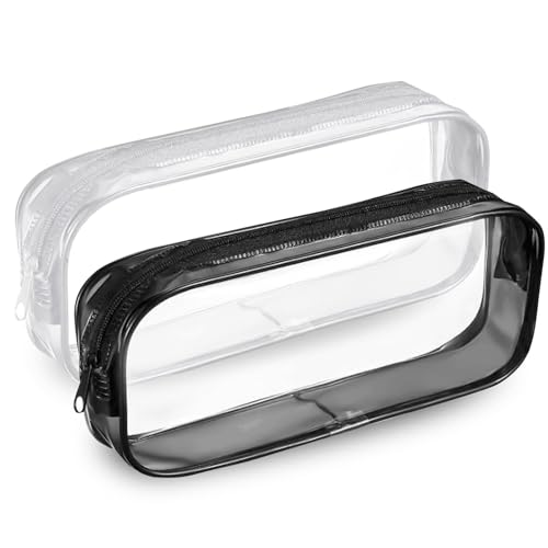 AWAVM 2 estuches grandes transparentes blancos y negros, bolsa de viaje de maquillaje, organizador portátil de PVC para estudiantes, exámenes, oficina, arte, suministros escolares, mujeres, niñas, AWAVM 2 estuches grandes transparentes blancos y negros, bolsa de viaje de maquillaje, organizador portátil de PVC para estudiantes, exámenes, oficina, arte, suministros escolares, mujeres, niñas,