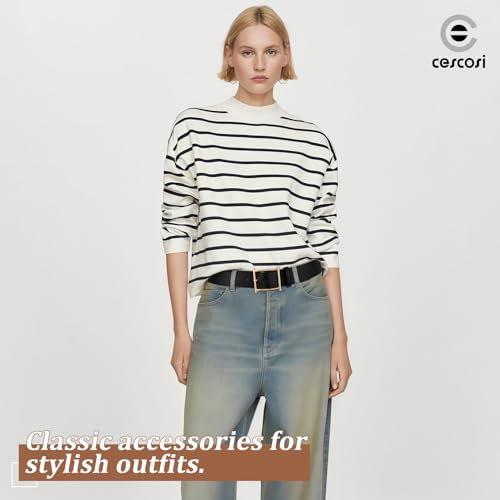 Women Leather Belt Ladies Retro Dresses Belt with Square Gold Buckle 1.5’’ Width4