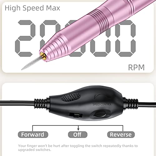 Electric Nail Drill, 20000Rpm Electronic Nail Filer Kit Efile With Drill Bits, Nail Brush And 106Pcs Sanding Bands, Professional Acrylic Nail File For Manicure Pedicure Gel Dip Nails - Pink #TOP1