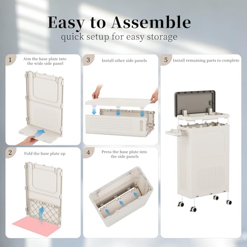 Image of HAIXIN HOME Slim Laundry Hamper with Lid, 50L Plastic Tall Laundry Basket with Wheels, Compact Size for Narrow Space, Rolling Laundry Cart with Handle for Easy Transport to Laundry Room