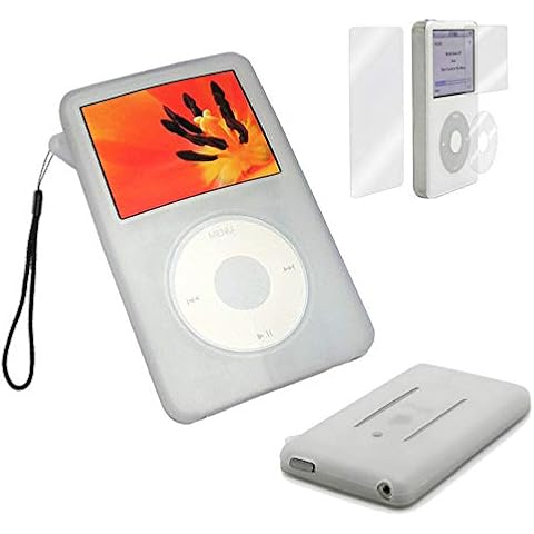 for iPod Classic Case, Silicone Skin Case Cover for Apple iPod Classic 6th 7th 80GB, 120GB Thin 160GB and iPod Video 5th 30gb + Screen Protector & Lanyard-10.5mm Thickness Thin Version(White) Cover