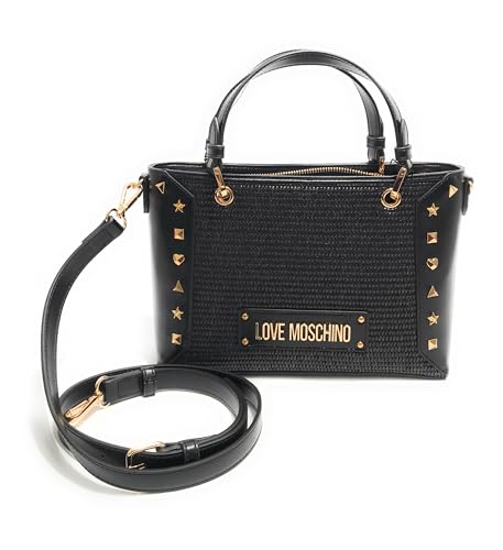 Borsa Love Moschino ecopelle rafia noir sac de luxe moyen format rigide