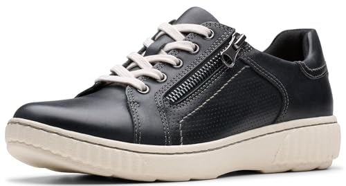 Clarks Women's Caroline Janna Leather Side Zip Fashion Sneaker, Black, 8.5