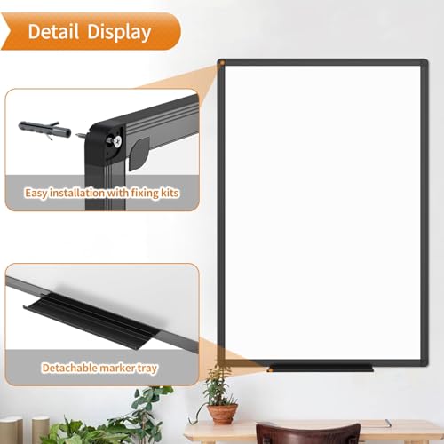 Image of VIZ-PRO Magnetic Dry Erase White Board, 60 X 40 Inches, Black Aluminium Frame