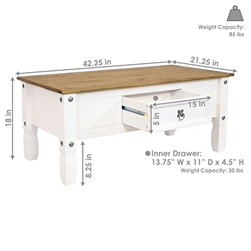 Sunnydaze Solid Pine Coffee Table With Drawer - Farmhouse Rectangular Living Room Coffee Table - Wood Construction With Zinc Alloy Hardware - 42.25-Inch W #TOP1