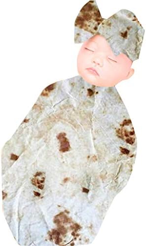 Kehen 2pcs Newborn Sleep Bag - Burrito Baby Blanket Flour Tortilla Swaddle Blanket Sleeping Swaddle Wrap with Headband (Burrito #4 (Swaddle+headband), 0-3 Months)