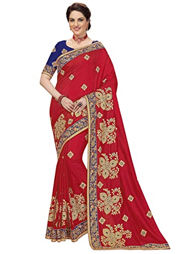 Panash Trends schwerer bestickter Seidensaree für Damen, rot, Einheitsgröße Cover