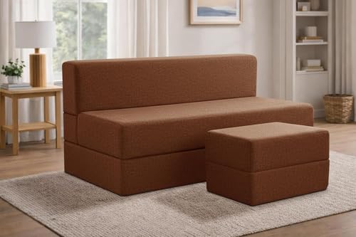 Image of Rosebell Foldable Sofa-Cum-Bed with Ottoman | 3-in-One Foldable Sofa, Lounger & Bed-5x6 Feet Three Seater- Perfect for Home & Office -Brown-Color