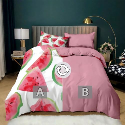 Housse de couette aquarelle pastèque rose en microfibre douce texturée - 5