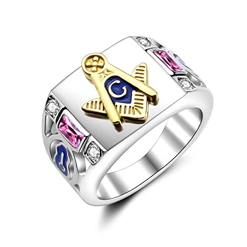 WKXZMTR Freemason Symbol Jewelry Masonic Ring for Men Punk Masonic Jewelry Freemason Fan Gifts Religious Amulet Ring Mason Jewelry (Freemason Rings P-8)