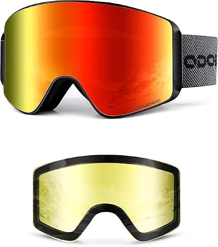Odoland Magnetic Ski Goggles OTG Anti-Fog Snowboard Goggles Detachable Lens