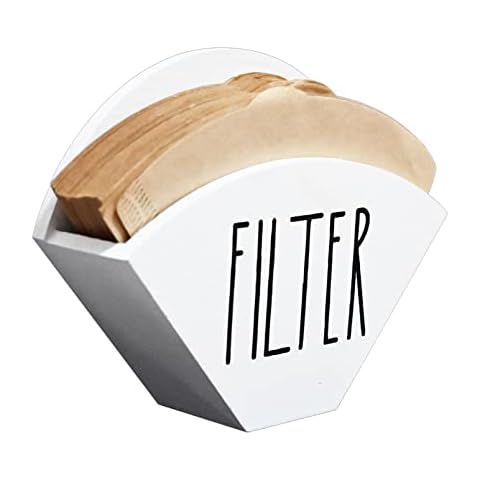 Coffee Filter Holder, Farmhouse Cone Filter Storage Organizer, Wood Coffee Filter Container Wall Mount, Coffee Cone Filter Dispenser for Coffee Bar Decor, Coffee Accessories for Coffee Station (White) Cover