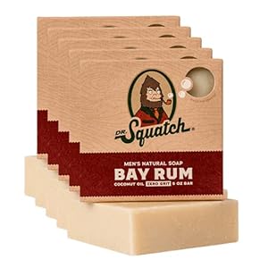 Dr. Squatch Natural Bar Soap for Men – Cold Process Soap with No Harsh Chemicals – Bay Rum (5 oz, 5-Pack)