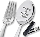 2 Pieces My Mac and Cheese Engraved Stainless Spoon and Fork, Funny Long Handle Dinner Fork Coffee S