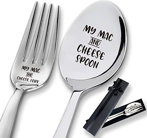 2 Pieces My Mac And Cheese Engraved Stainless Spoon And Fork, Funny Long Handle Dinner Fork Coffee Spoop With Gift Box, Mac And Cheese Lovers Foodie Gifts For Birthday Valentine Christmas #TOP30