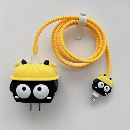 Image of Rycore 3D Cartoon Charger Protector Case for iPhone,Silicon Charger Case Cover For 18W-20W iPhone 15 14 13 12 11 Pro Max Fast Charging USB- C Adapter with Extra 360 Degree Protection and Cable Spiral