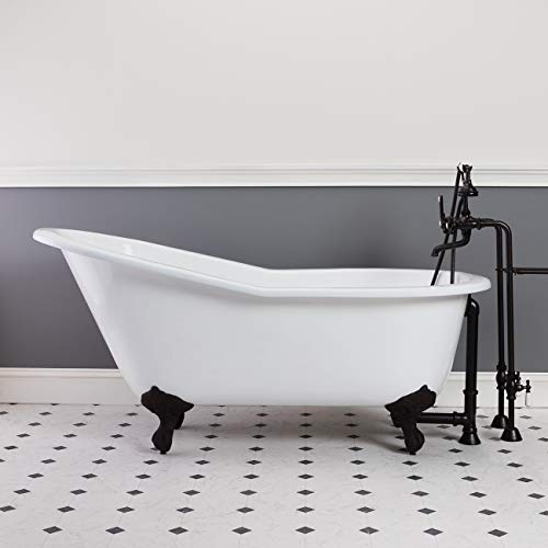 Vintage Tub & Bath Randolph Morris Mila 61 Inch Vintage Cast Iron Slipper Clawfoot Tub - No Faucet Drillings - Oil Rubbed Bronze Drain
