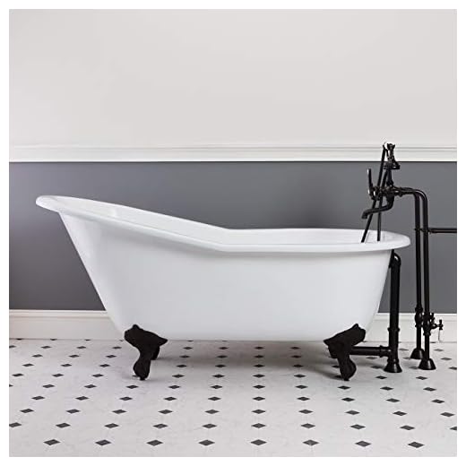 Vintage Tub & Bath Randolph Morris Mila 61 Inch Vintage Cast Iron Slipper Clawfoot Tub - No Faucet Drillings - Oil Rubbed Bronze Drain