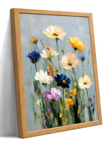 Framed Wildflower Wall Art, Textured Floral Canvas Print 10x8 Inch
