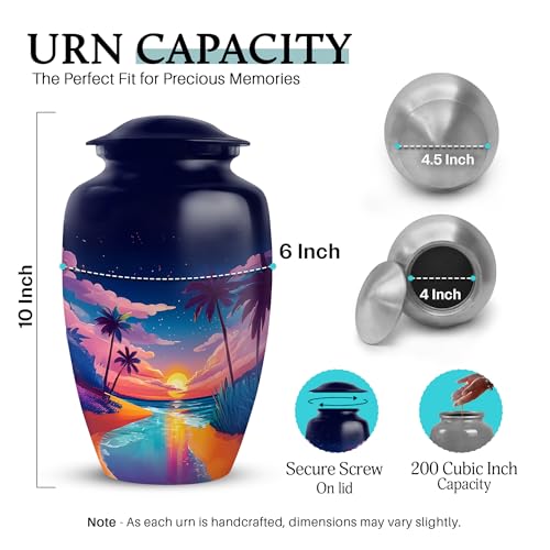 Image of Beach Urn - Keepsakes Urn for Ashes - Combo 1 - Large with 3 Inch Pack of 1 - Cremation Urns for Adult - Funeral Urns for Adult Male & Female - Burial Decorative for Mom & Dad