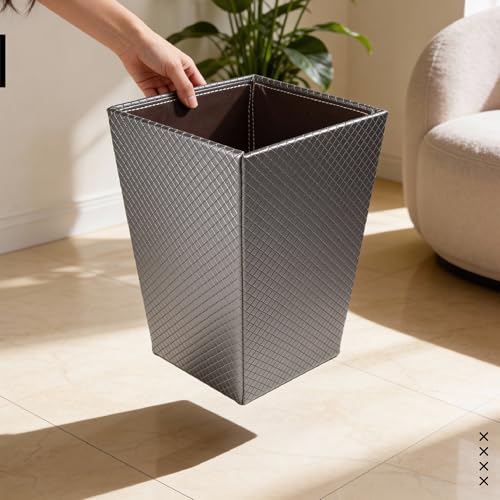 Image of Encasa XO Leather Dustbin for Home | 11 L (22x30 cm)(Large) Waste Bin for Bedroom, Washrooms, Kitchens Office, Hotel | Noise free, Floor Safe Trash Can | Textured Leather Garbage Bin - Grey