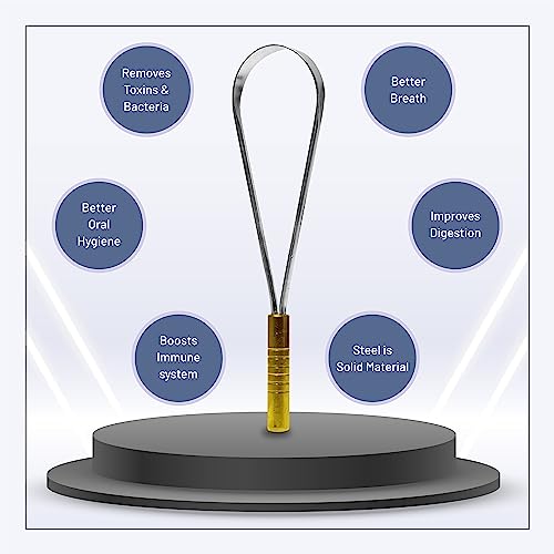 Image of steel tongue cleaner | single brass handle design tongue scraper | Improved Taste Sense & Oral Hygiene|100% stainless steel for adults Easy to Use pack of 1