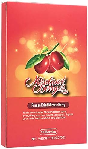MiralandBerry Freeze Dried Miracle Berry, Miracle Fruit, 10 Whole Premium Berries, Cut Sugar Intake,Turns Sour Foods to Sweet, Great for Taste Tripping Party