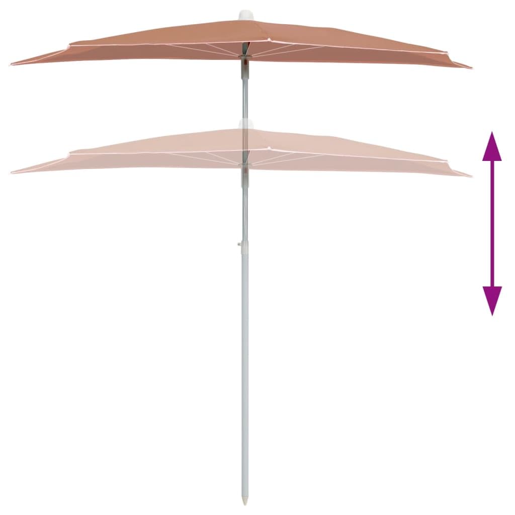 Odporny na promieniowanie UV parasol ogrodowy, półokrągły, w kolorze piaskowym, parasol przeciwsłoneczny ze stalowym masztem i 5 żebrami, 180 x 90 cm, łatwe otwieranie i zamykanie w