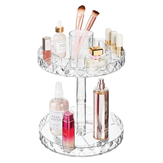 mDesign Spinning 2-Tier Lazy Susan Makeup Turntable Storage Center Tray - Rotating Organizer for Bathroom Vanity Counter Tops, Dressing Tables, Cosmetic Stations, Dressers - 10" Round - Clear