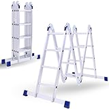 Multi-Purpose 6 IN 1 Aluminium Combination Ladder - Heavy Duty 15.4ft (4.7m) Tall Step Ladder with Locking Hinges, 4 x 4 Steps, Anti-Slip Feet, Lightweight & Portable – Max Load 330.6 lbs (150 kg)
