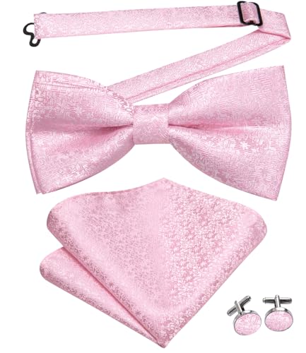 Image of Dubulle Mens Paisley Striped Bowtie Set Pre-tied Bowtie for Men and Pocket Square Set Wedding Business